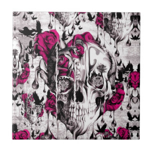 Carreau Crâne de fonte grunge rose et gris