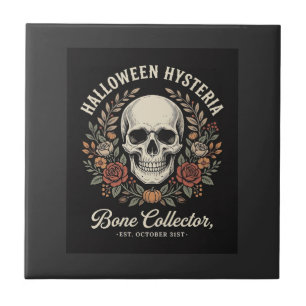 Carreau Crâne de Halloween Fleur Bone Collector Design_1