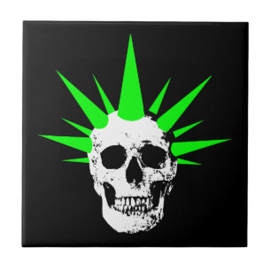Carreau Crâne de roche pointu avec cheveux de Spikey vert 