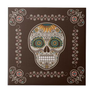 Carreau Crâne décoratif de tournesol de Dia de los Muertos