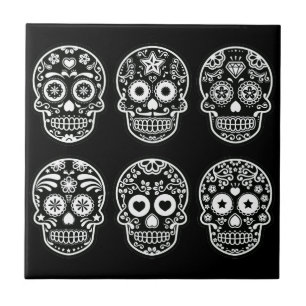 Carreau Crâne noir et blanc de sucre