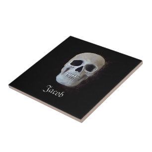 Carreau Crâne Noir et Blanc Gothique Design d'art tendanc