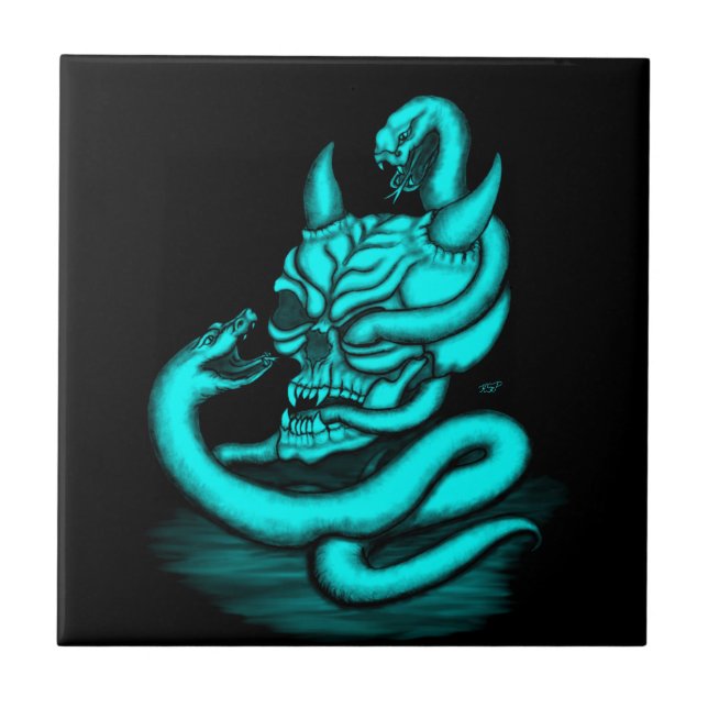 Carreau Crâne - Tête diabolique avec serpent (Devant)