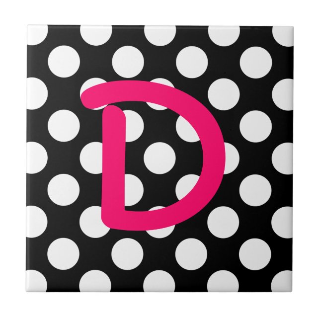 Carreau Créez votre propre monogramme de points Polka Noir (Devant)