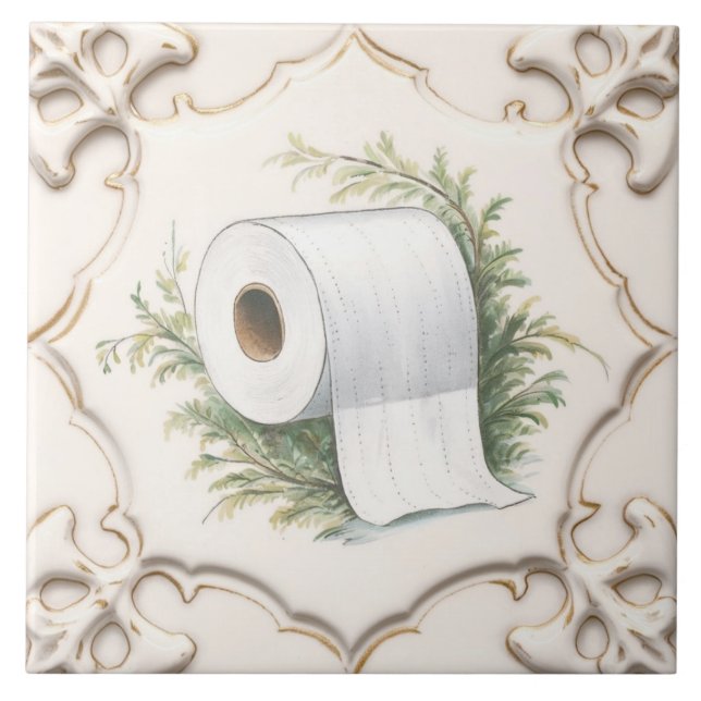 Carreau Crème Blanc Toilette Papier Rouleau Drôle Salle de (Devant)