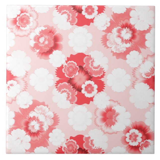 Carreau Crème écaillée. Motif rose et blanc (Devant)