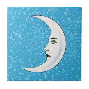 Carreau Crescent vintage Lune blanche Face Blancs Étoiles