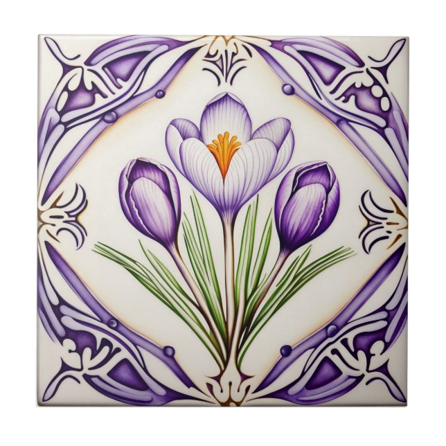 Carreau Crocus sur l'Art nouveau symétrique (Devant)