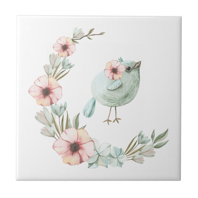 Carreau Croissant de fleurs avec mosaïque d'art d'oiseaux  (Devant)