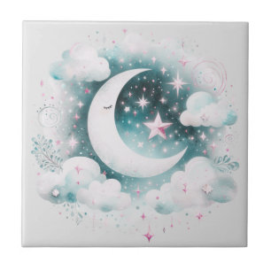 Carreau Croissant de Lune Céleste Bleu et Blanc Bohème Mod