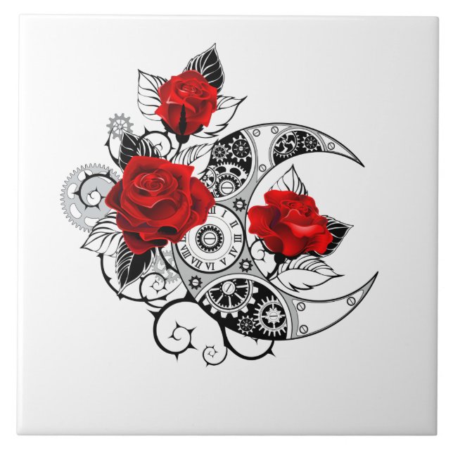 Carreau Croissant mécanique avec roses rouges (Devant)