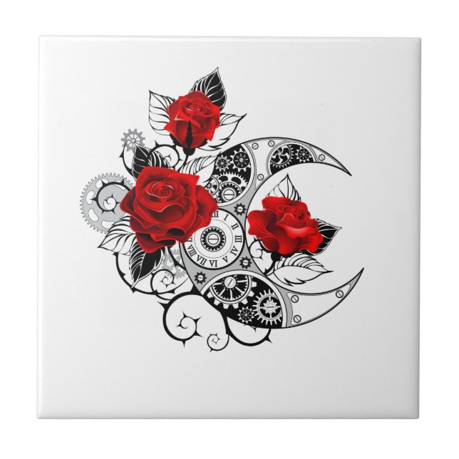 Carreau Croissant mécanique avec roses rouges (Devant)