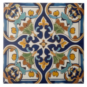 Carreau Croix Abstraite symétrique en bleu marine et jaune