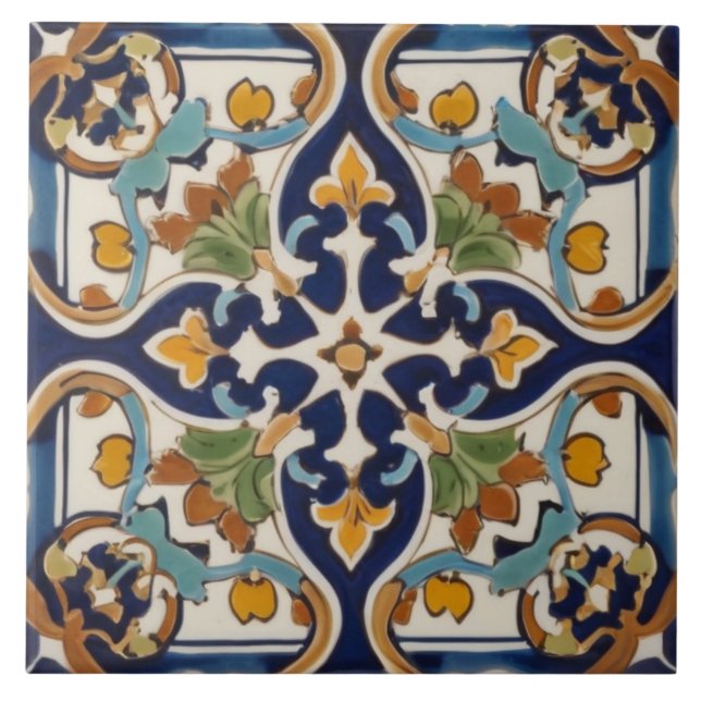 Carreau Croix Abstraite symétrique en bleu marine et jaune (Devant)