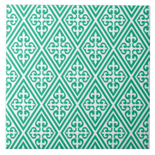 Carreau Croix médiévale Damask - Turquoise et blanc