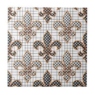 Carreau Croix noire et blanche à pois et fleur de lis