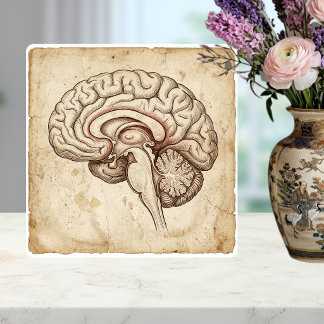 Carreau Croquis à l'encre anatomique du cerveau vintage Sé