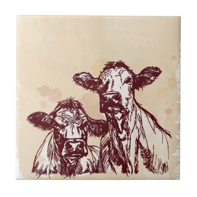 Carreau Croquis d'aspiration de main de deux vaches et cru (Devant)