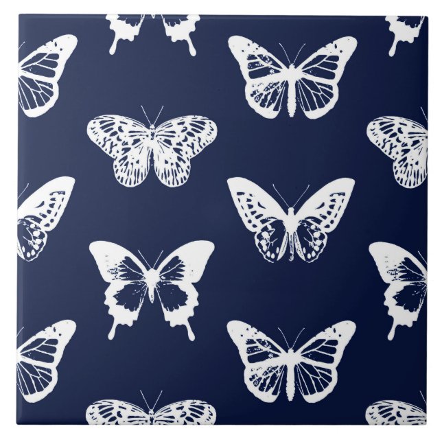 Carreau Croquis de papillon, bleu marine et blanc (Devant)