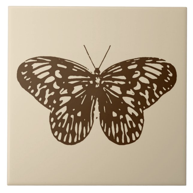 Carreau Croquis de papillon, chocolat sur beige (Devant)