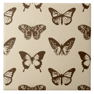 Carreau Croquis de papillon, marron chocolat sur beige