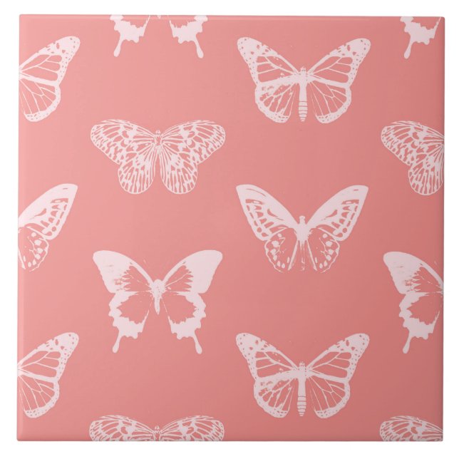 Carreau Croquis de papillon, rose corail (Devant)