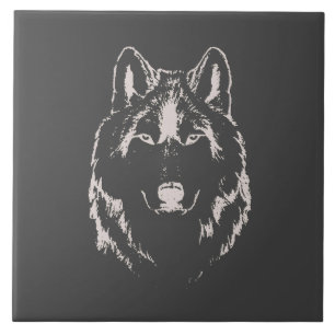 Carreau Croquis De Tête De Tête De Loup Gris Et Blanc