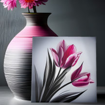 Croquis en encre de tulipe rose
