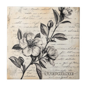 Carreau Croquis floral rustique avec calligraphie - âge (2