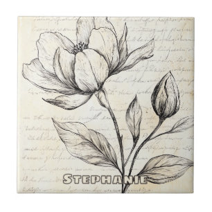 Carreau Croquis floral rustique avec calligraphie - âge (4