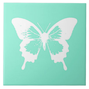 Carreau Croquis papillon, aqua et blanc