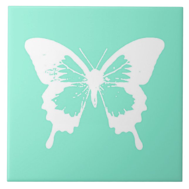 Carreau Croquis papillon, aqua et blanc (Devant)