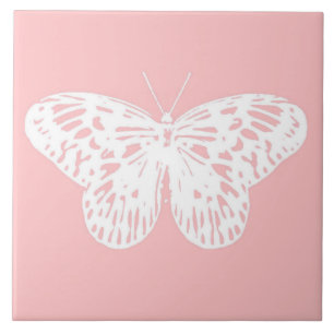 Carreau Croquis papillon, rose coquille et blanc