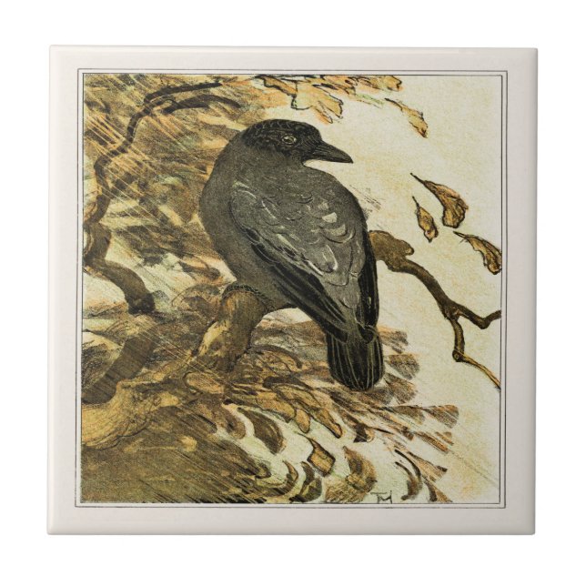 Carreau Crow à capuchon sur la branche de l'art victorien (Devant)