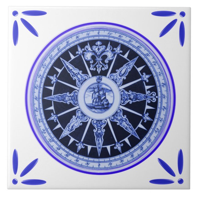Carreau Cru-Delft-Bleu-Regard de marine de bateau et de (Devant)