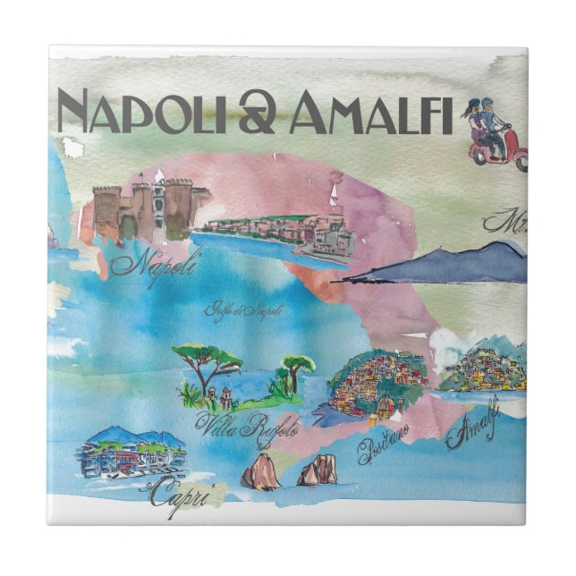 Carreau Cru Travelposter d'Amalfi et de Napoli Italie (Devant)