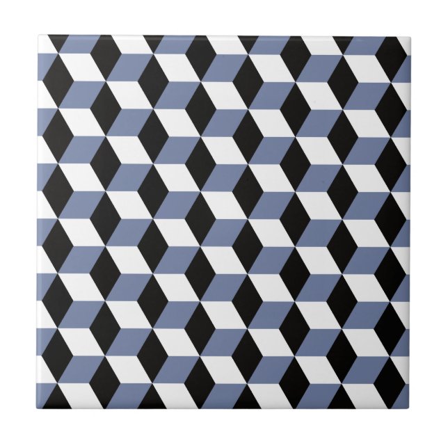 Carreau Cubes 3D bleu ciel noir et blanc Motif (Devant)