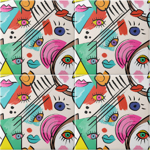 Carreau Cubisme moderne Artsy Abstrait Femme Visages Art