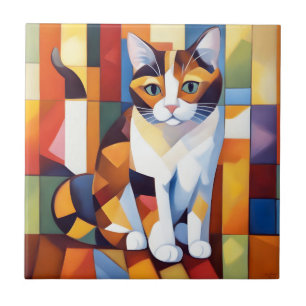 Carreau Cubiste Calico Cat Art
