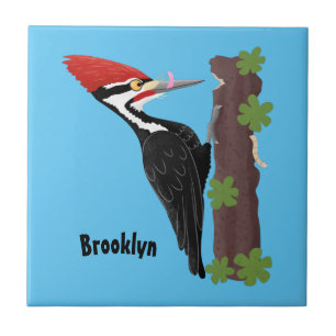 Carreau Cue drôle Pileated woodpecker dessin d'illustratio