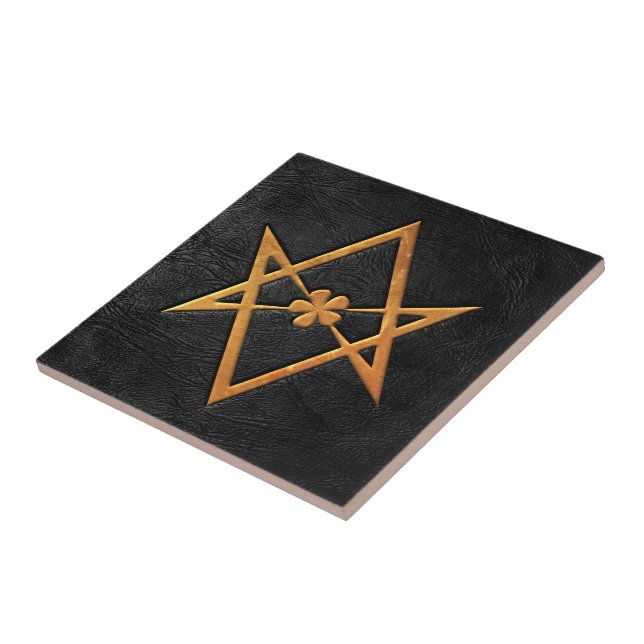 Carreau Cuir unicursale d'or de noir de Hexagram de (Côté)