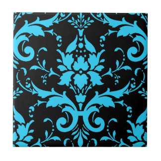 Carreau Cuisine assortie Turquoise et Noir Damas