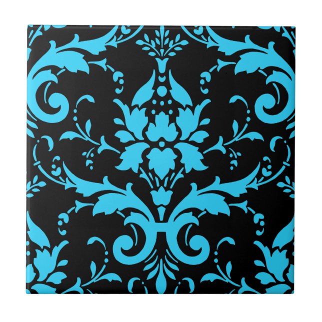 Carreau Cuisine assortie Turquoise et Noir Damas (Devant)