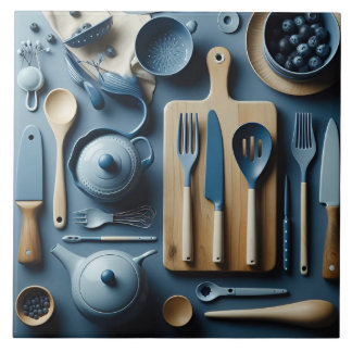Carreau Cuisine Bleue Cuisine Ustensiles Papier Peint Esth