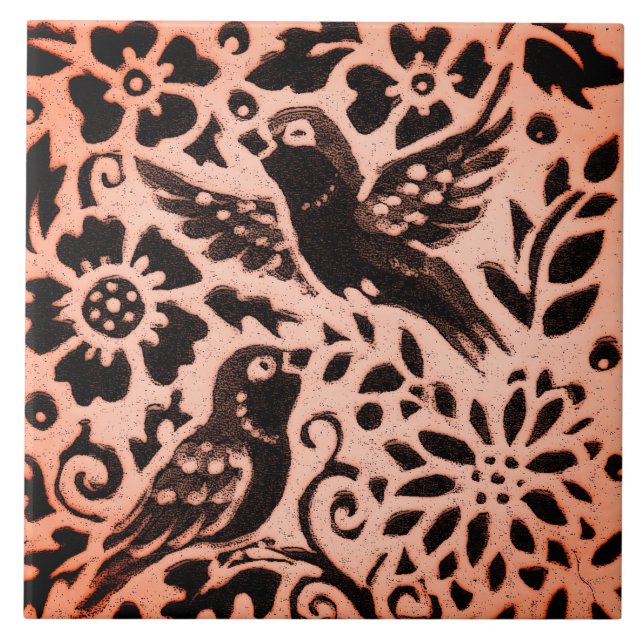 Carreau Cuivre Brown Bois Oiseau Floral Feuilles Automne T (Devant)