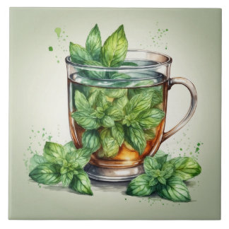 Carreau Cup of Mint Tea with Fresh Peppermint Leaves