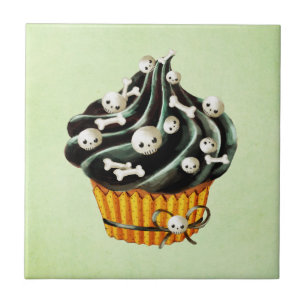 Carreau Cupcake d'Halloween noir avec de minuscules crânes