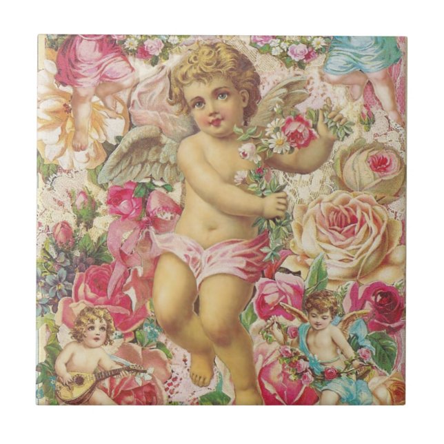 Carreau Cupide victorienne et Floral Rose (Devant)