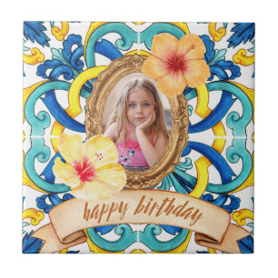 Carreau Custom Birthday Photo Blue Mediterranean Tile Cera