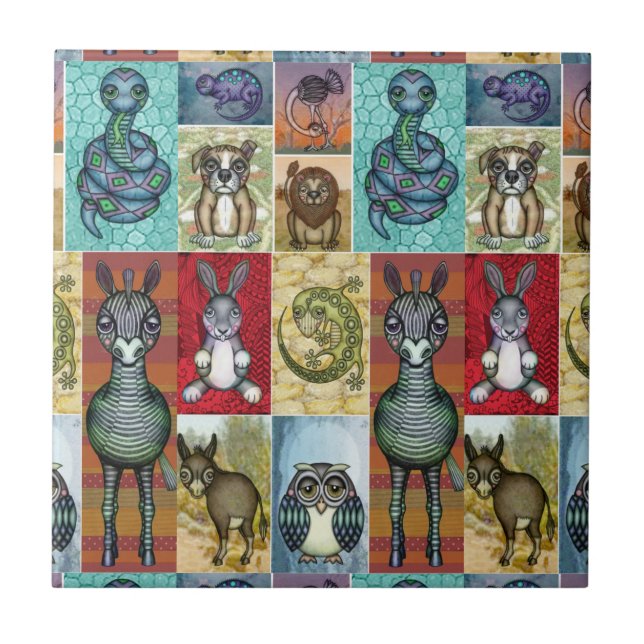 Carreau Cute Animal Collage Folk Art Design (Devant)